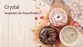  Presentation with coffee donuts - Beautiful presentation design featuring donuts and coffee on wooden backdrop and a lemonade colored foreground