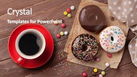  Presentation with donuts chocolate - Audience pleasing slide deck consisting of donuts and coffee on wooden backdrop and a violet colored foreground