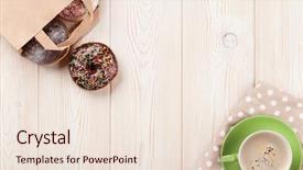  Presentation with coffee donuts - Colorful theme enhanced with donuts and coffee on wooden backdrop and a lemonade colored foreground