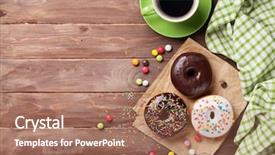  Presentation with coffee donuts - PPT layouts with donuts and coffee on wooden background and a coral colored foreground