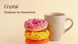  Presentation with coffee donuts - Colorful PPT layouts enhanced with donuts and cup of coffee backdrop and a  colored foreground