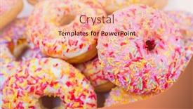  Presentation with sprinkles - Audience pleasing slide set consisting of donuts or doughnuts with colorful frosting or icing and sprinkles photographed on a white background backdrop and a lemonade colored foreground
