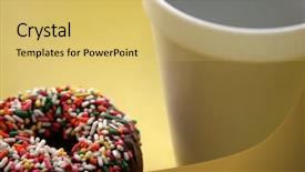  Presentation with colored - PPT theme enhanced with donuts shop - coffee and colored sprinkled donut background and a yellow colored foreground