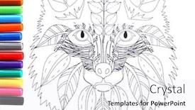  Presentation with doodle - Colorful presentation theme enhanced with doodle drawing of fox and colour felt pens on wooden table close up backdrop and a white colored foreground