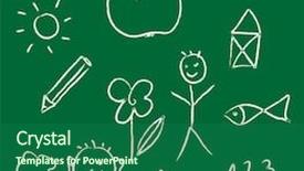  Presentation with green chalkboard - Colorful PPT theme enhanced with doodle flowers - chalk drawing of a child backdrop and a ocean colored foreground