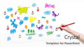  Presentation with doodle - Theme having doodle flowers - child hand with pencil drawing background and a white colored foreground