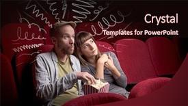  Presentation with popcorn movie - PPT theme with doodles - young cute couple sitting background and a wine colored foreground