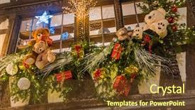  Presentation with decoration - Colorful slides enhanced with dool - shop-window and street decoration backdrop and a tawny brown colored foreground