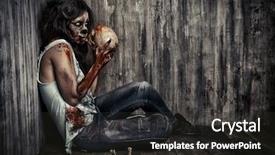  Presentation with zombie - Slides with frightening bloody zombie girl with a skull halloween background and a dark gray colored foreground