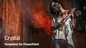  Presentation with zombie - PPT theme featuring scary bloody zombie girl with an ax halloween background and a tawny brown colored foreground