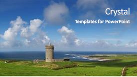  Presentation with ireland - Colorful PPT theme enhanced with doonagore castle panoramic - ireland backdrop and a teal colored foreground