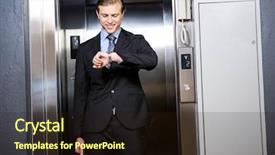  Presentation with elevator - Presentation theme consisting of door access control - businessman checking time in elevator background and a wine colored foreground