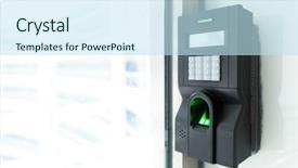  Presentation with fingerprint - PPT layouts featuring door access control - fingerprint scanner on wall background and a sky blue colored foreground