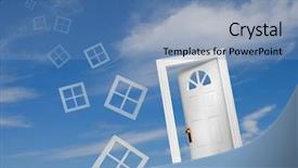  Presentation with open door - Colorful slide set enhanced with door and windows backdrop and a teal colored foreground