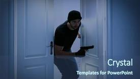  Presentation with school shooting - PPT theme featuring door at night school background and a ocean colored foreground