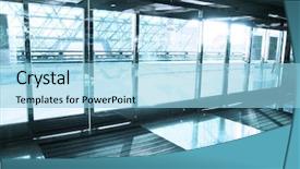  Presentation with airport - PPT layouts consisting of door frame - entrance of airport background and a light blue colored foreground