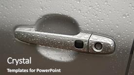  Presentation with car door - PPT theme featuring door handle of a car in rain background and a dark gray colored foreground