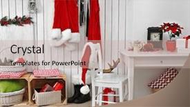  Presentation with white clay tiled roof - Audience pleasing PPT layouts consisting of door hangers - interior of santa claus home backdrop and a soft green colored foreground