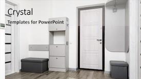  Presentation with stand - Amazing slide deck having door hangers - modern hallway interior with hanger backdrop and a light gray colored foreground