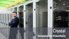  Presentation with server room - Slide deck enhanced with door hardware - portrait of technician standing background and a dark gray colored foreground