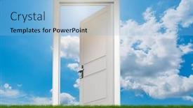  Presentation with future - PPT theme consisting of door-into-future-in-opportunities background and a light blue colored foreground