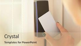  Presentation with control panel - PPT theme enhanced with door key - woman setting control panel background and a lemonade colored foreground