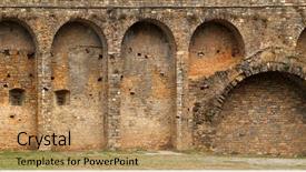  Presentation with castle wall - PPT theme with door knob - castle fort wall in ainsa background and a coral colored foreground