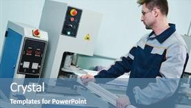  Presentation with pvc plastic - Theme consisting of door manufacturing worker cutting pvc background and a teal colored foreground