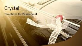  Presentation with flower wedding - PPT layouts having door of black wedding car with flower and ribbon background and a lemonade colored foreground