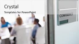  Presentation with conference - Presentation design enhanced with door of conference room background and a white colored foreground