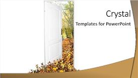  Presentation with open door - Colorful slide deck enhanced with door to new world autumn backdrop and a white colored foreground