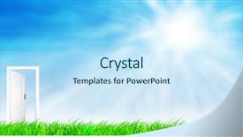  Presentation with world - Theme consisting of door to new world panorama background and a sky blue colored foreground