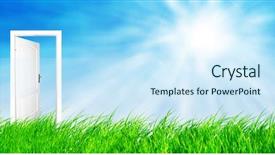  Presentation with new world order - PPT layouts consisting of door to new world panorama 2 background and a cool aqua colored foreground