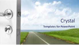  Presentation with doorknob - Audience pleasing PPT theme consisting of doorknob - digital composite of door opening backdrop and a sky blue colored foreground