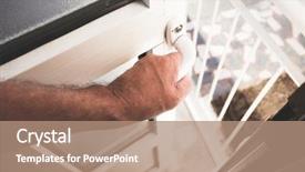  Presentation with man door - Slides with doorknob - man hand open entrance door background and a coral colored foreground