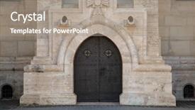  Presentation with doorknob - Colorful PPT theme enhanced with doorknob - old gate closed door backdrop and a coral colored foreground