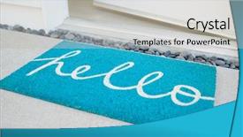  Presentation with open door - Amazing slide set having doormat outside open front door backdrop and a light gray colored foreground