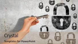  Presentation with robots and human - Amazing PPT layouts having doors closing - close up image of human backdrop and a  colored foreground