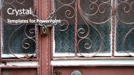  Presentation with hacker in mask lock - Audience pleasing PPT theme consisting of doors closing - image of ruinous house backdrop and a violet colored foreground