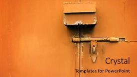  Presentation with red garage door red metal - PPT layouts enhanced with doors closing - metal door background and a gold colored foreground