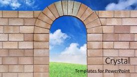  Presentation with paths - Audience pleasing theme consisting of doors exit - isolated arch with objects backdrop and a coral colored foreground