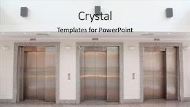  Presentation with three - Beautiful PPT layouts featuring doors in an office building backdrop and a sky blue colored foreground