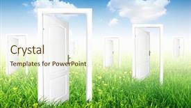  Presentation with new world order - Presentation having doors to the new world background and a cream colored foreground