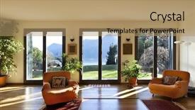  Presentation with living room - Audience pleasing PPT theme consisting of doors windows - beautiful apartment interior living room backdrop and a coral colored foreground