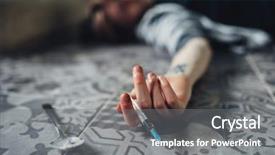  Presentation with drug addict - Amazing PPT layouts having dope - drug addict syringe and spoon backdrop and a gray colored foreground