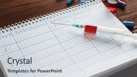  Presentation with syringe - PPT layouts featuring dope - syringe with pills and notebook background and a sky blue colored foreground