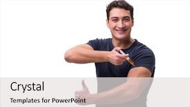  Presentation with human rights concept chained man - PPT layouts having dope - young man in doping concept background and a light gray colored foreground