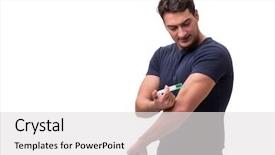  Presentation with concept - PPT theme enhanced with dope - young man in doping concept background and a light gray colored foreground