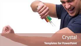  Presentation with human rights concept chained man - PPT theme enhanced with dope - young man in doping concept background and a coral colored foreground