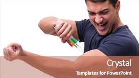  Presentation with human rights concept chained man - Colorful theme enhanced with dope - young man in doping concept backdrop and a coral colored foreground